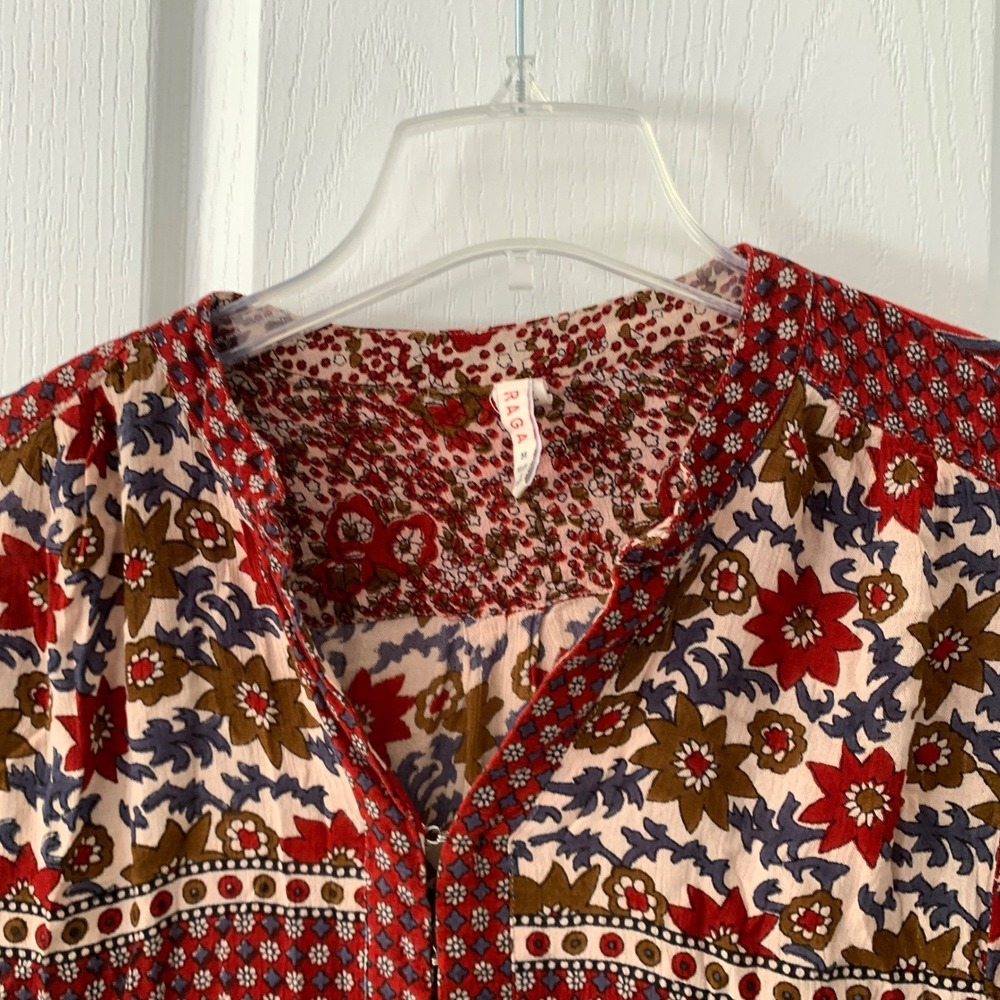Raga Red Mixed Floral Print Boho High Low Tunic Top Size Medium R1312 - Picture 7 of 11